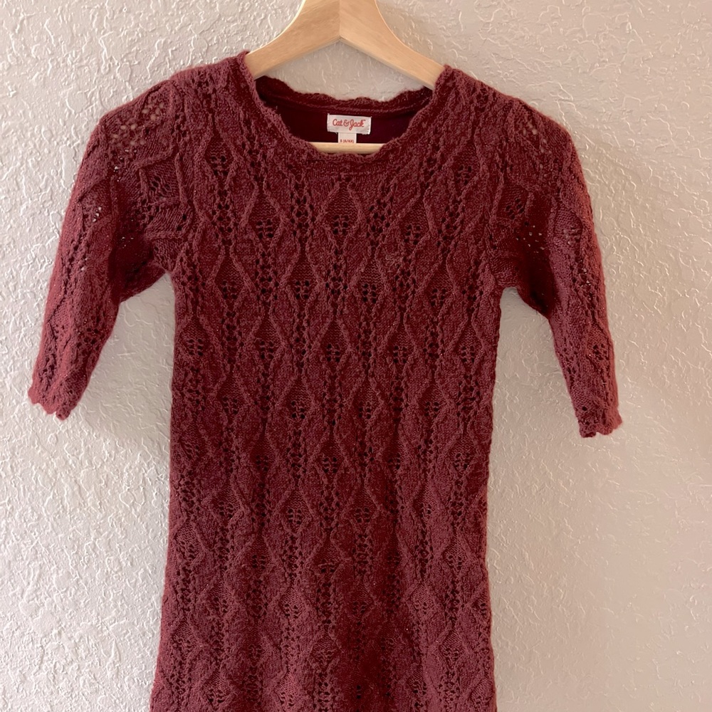 Girls 6/6x crochet boho maroon long sleeve dress - Picture 1 of 1